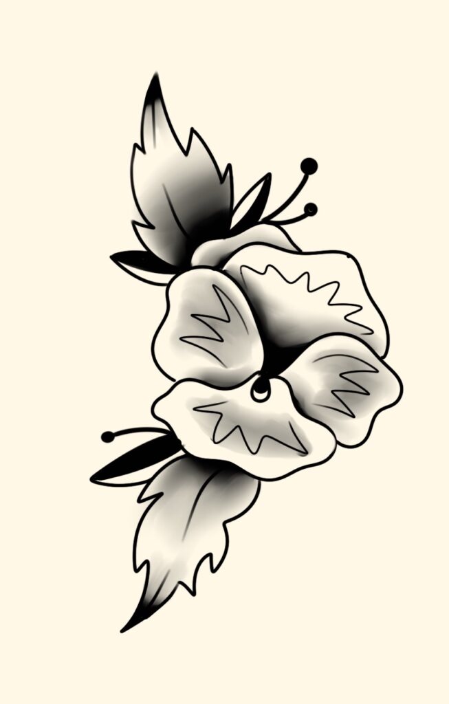 Traditional violet flower, created by a tattoo artist in Manchester, CT and Tolland County.