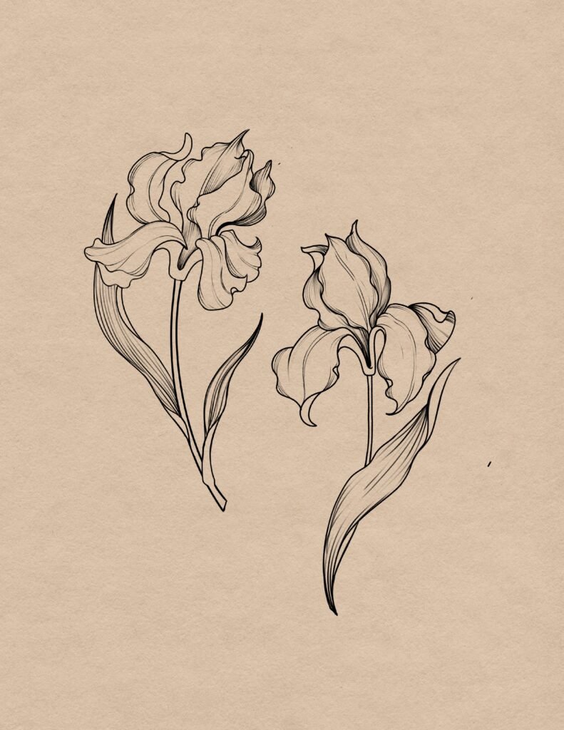 Black and grey iris flower tattoo design by a tattoo artist in Manchester, CT